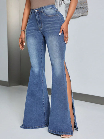 Slit Flare Jeans with Pockets.