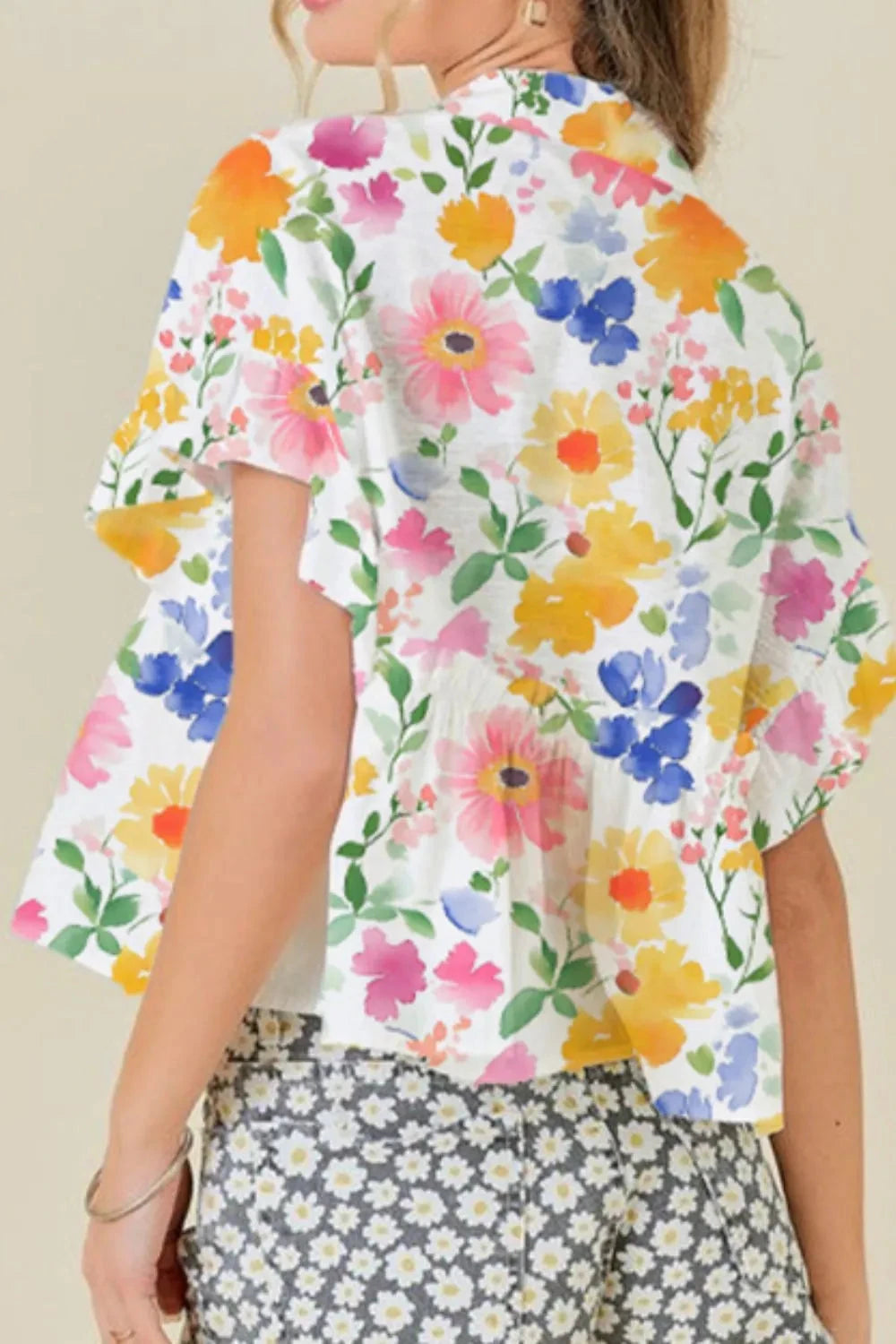 Floral Boxy Fit Ruffled Short Sleeve Blouse Simply Love