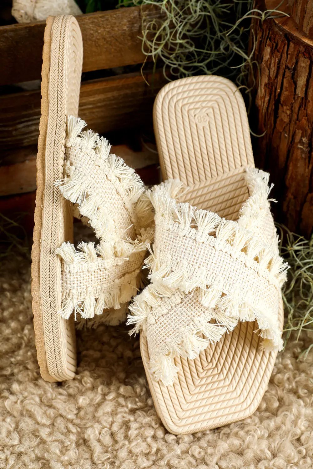 Vada Tassel Woven Cross Strap Flat Slippers - Love Salve 