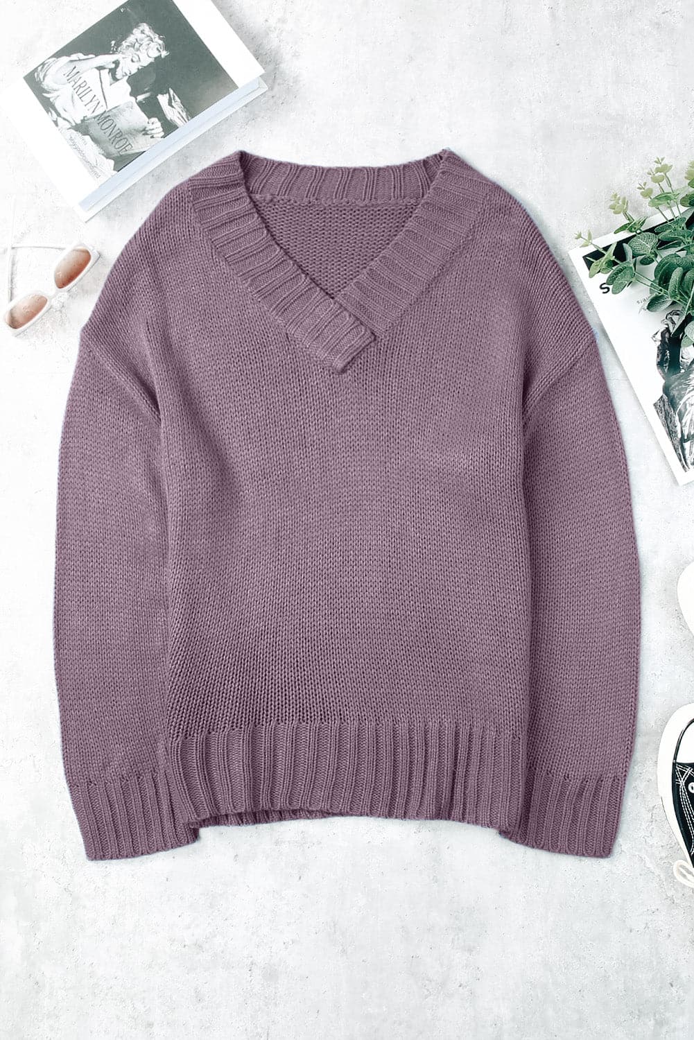 V-Neck Dropped Shoulder Sweater.