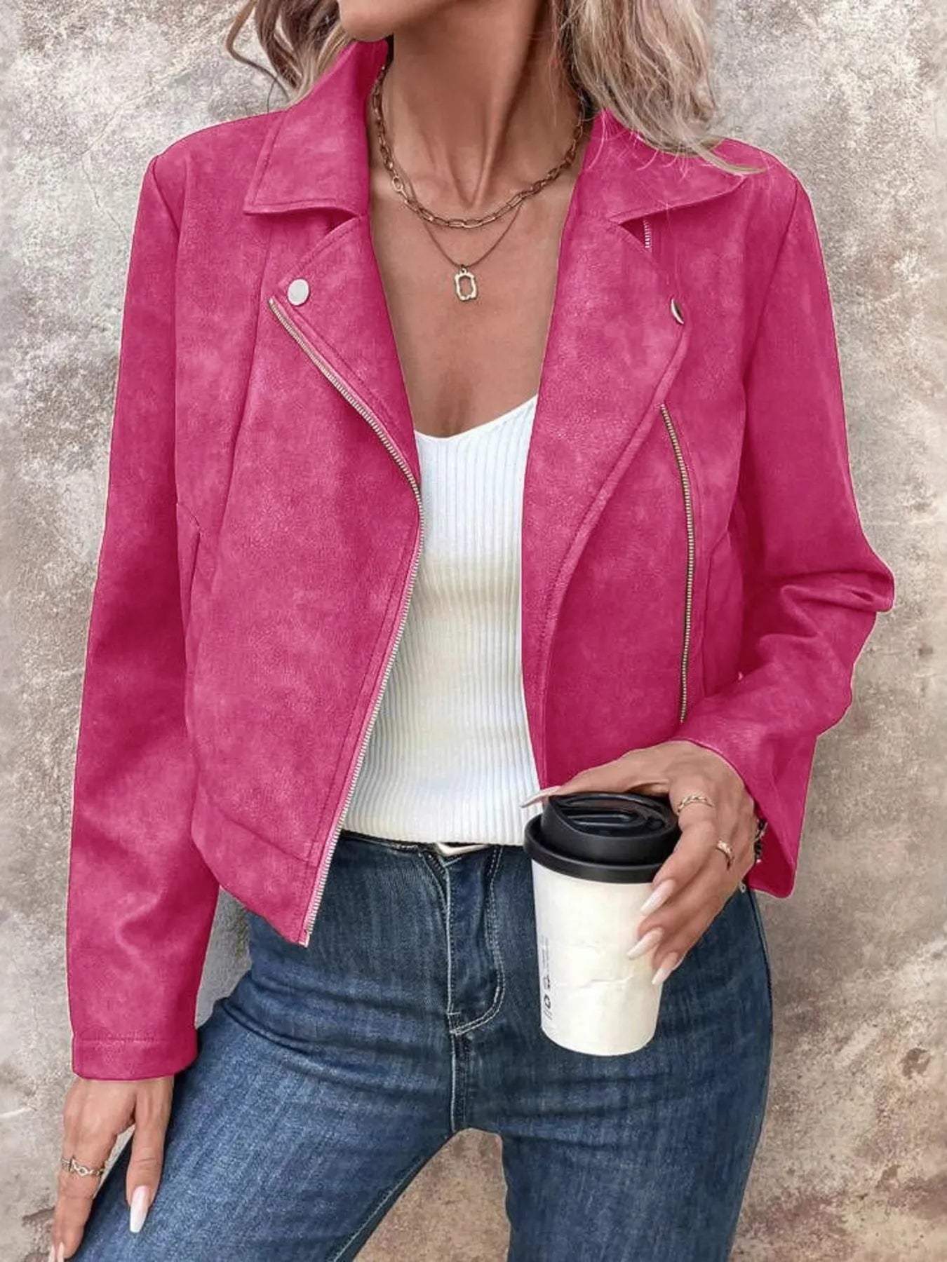 Bold & Bossy Zip-Up Suede Moto Crop Jacket