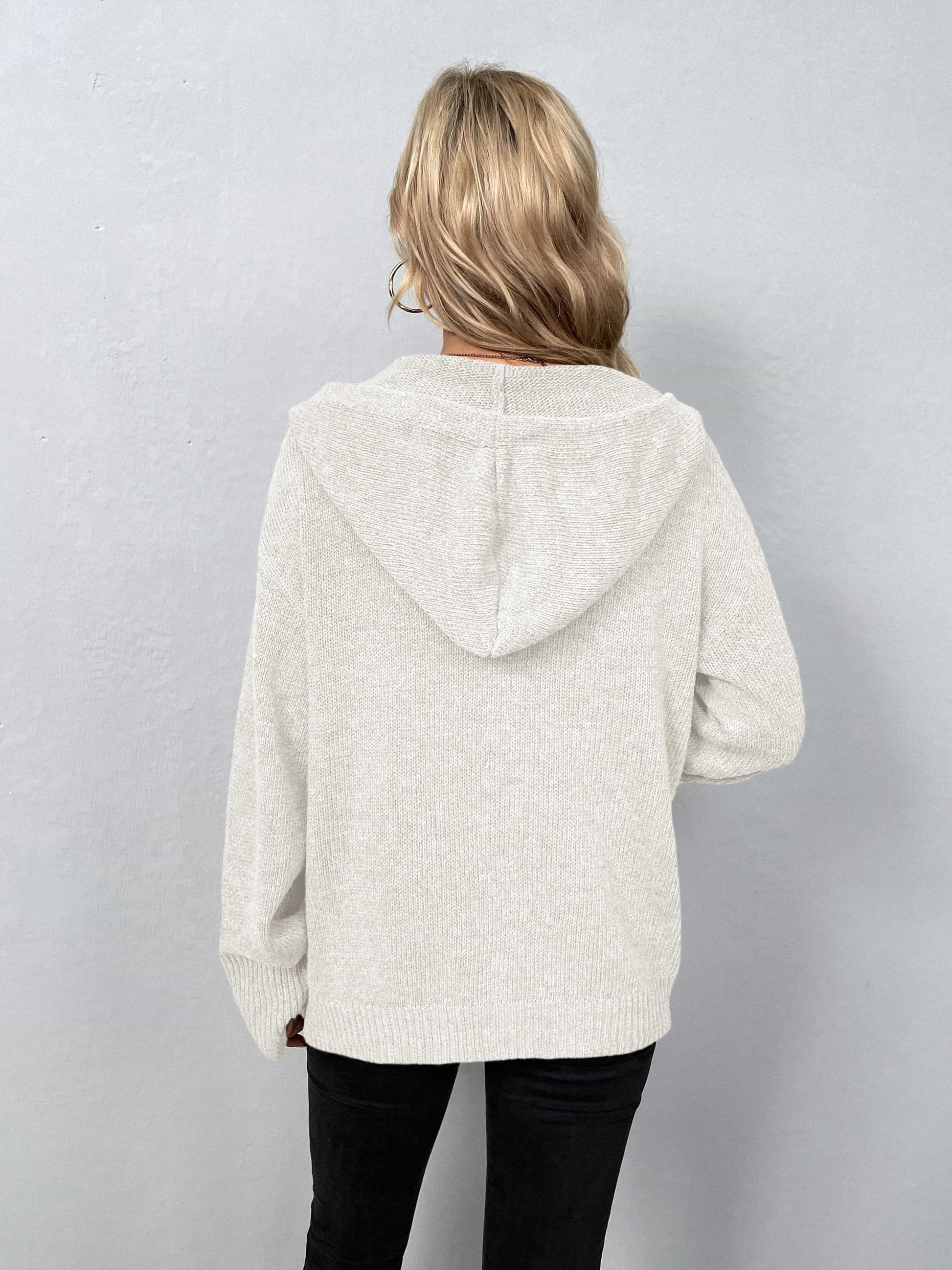 Button-Down Long Sleeve Hooded Sweater.