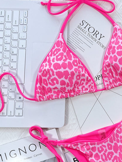 Bold & Wild: Pink Leopard Print Tie Bikini Set