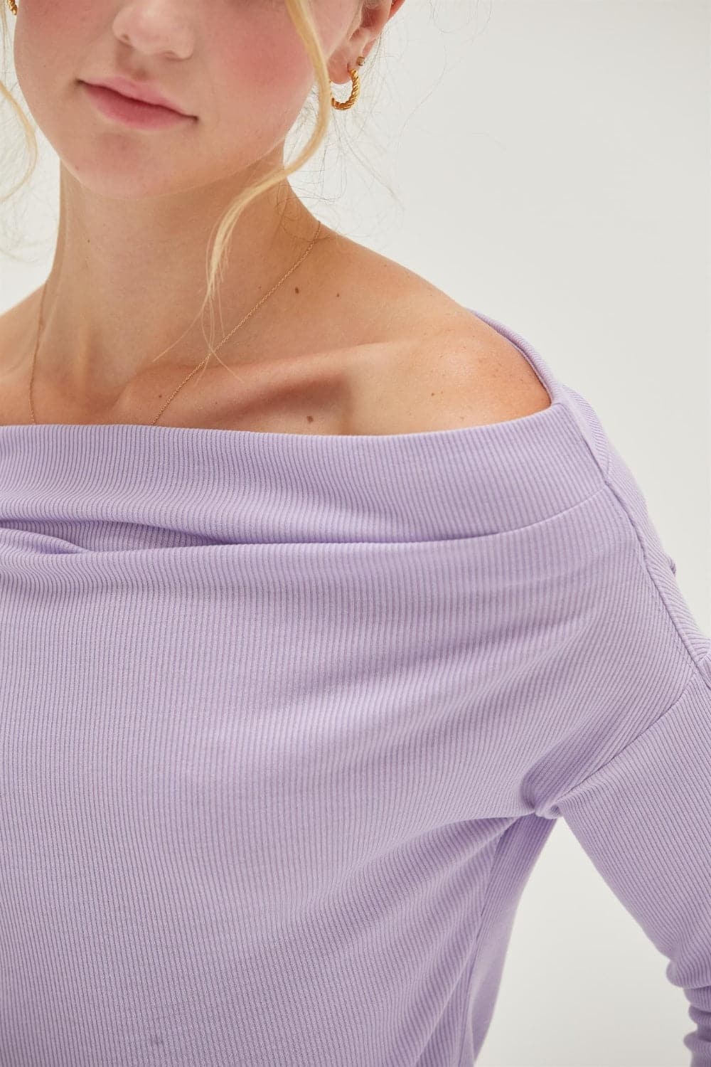 HYFVE Off Shoulder Ribbed Knit Top.