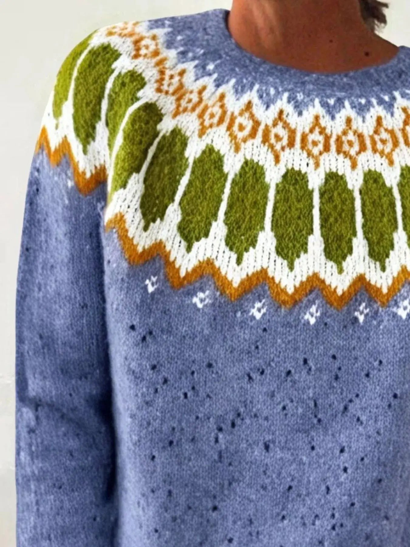 Full Size Vintage Patterned Round Neck Sweater Plus Size Simply Love