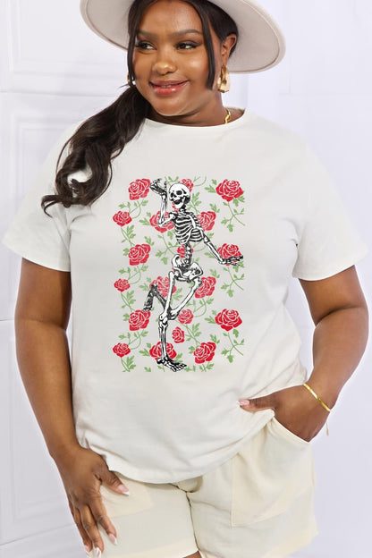 Skeleton rose cotton tee - casual style