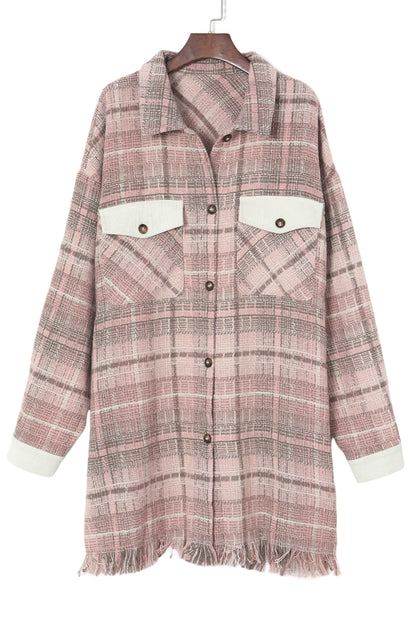 Chic pink macrame plaid coat in plus sizes