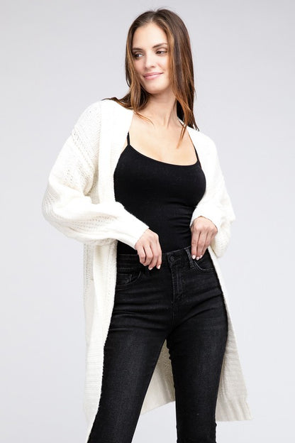 Twisted texture open front cardigan with pockets