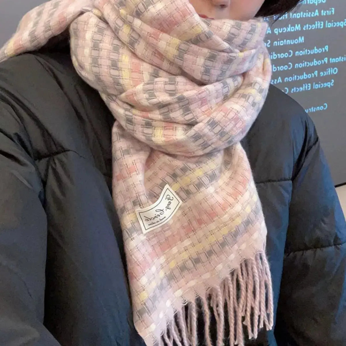 Plaid Fringe Warm Scarf Simply Love