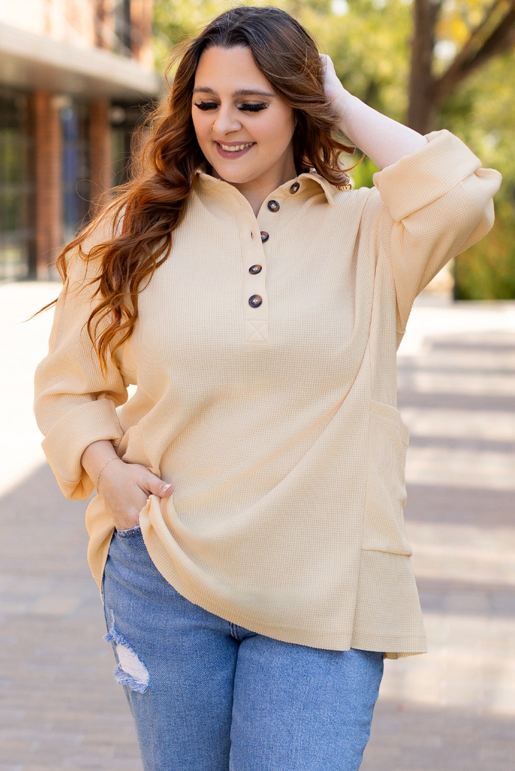 Cozy plus size thermal tunic with pockets