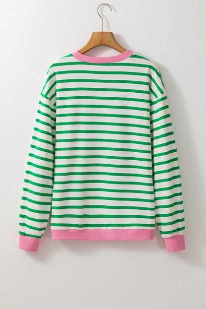 Bright green striped long sleeve top with contrast edges