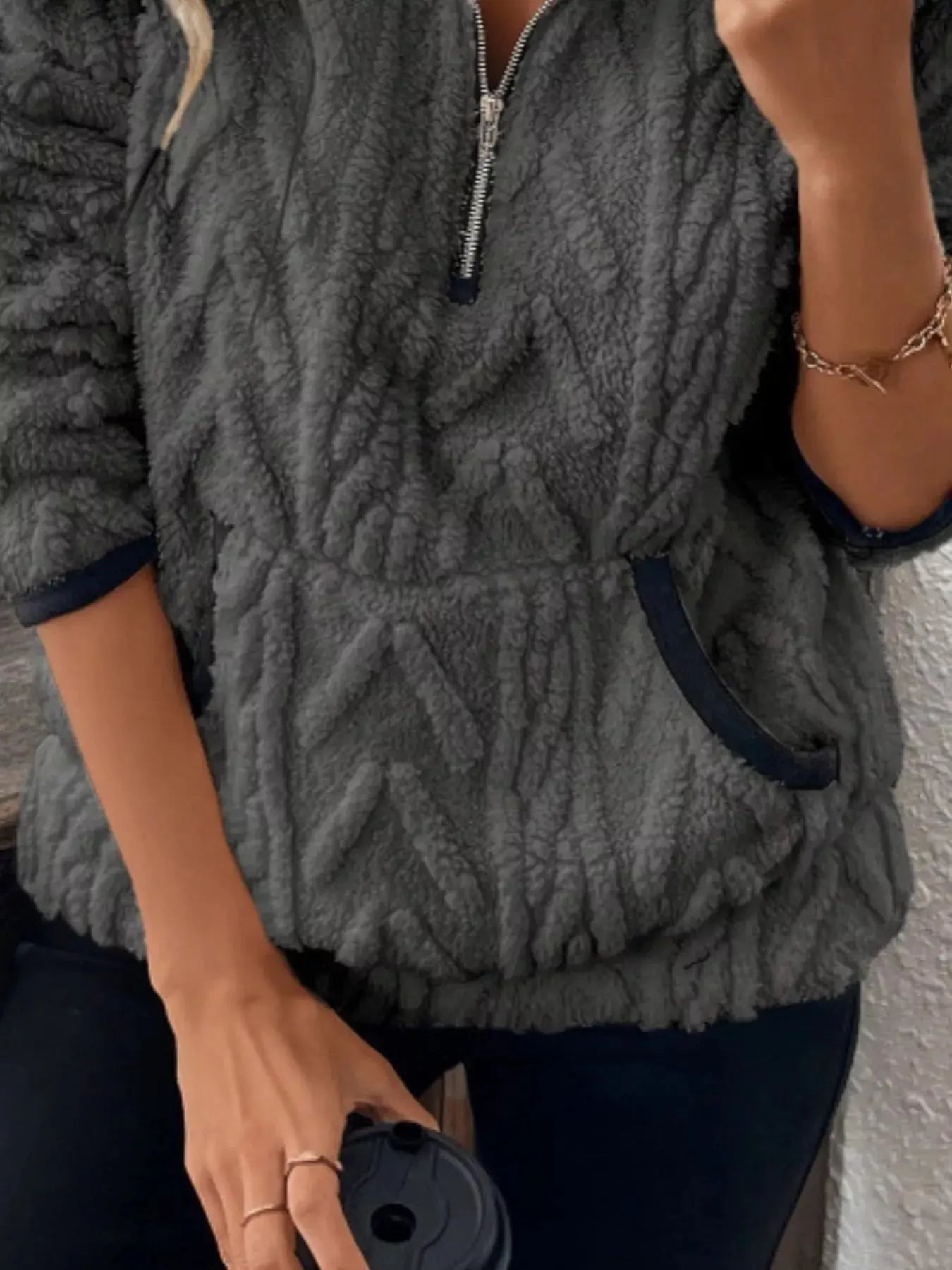 Full Size Sherpa Half Zip Sweatshirt Plus Size Simply Love