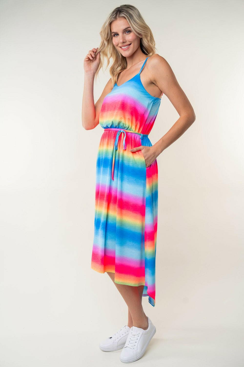 White Birch Full Size Ombre Striped Midi Cami Dress.