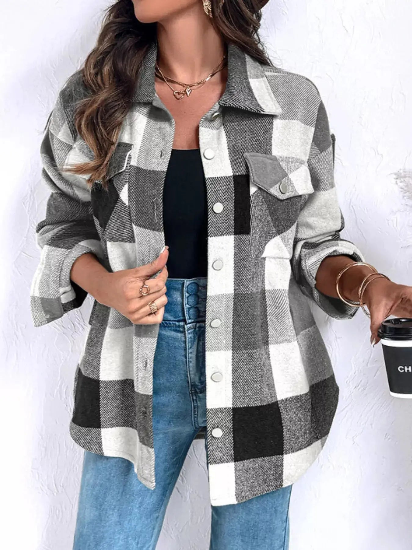 Plaid Button-Up Long Sleeve Shirt Simply Love