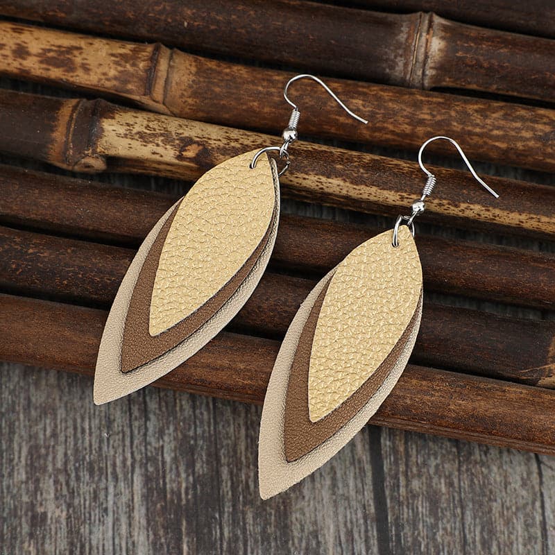 PU Leather Leaf Shape Earrings.