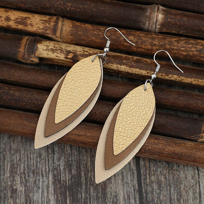 PU Leather Leaf Shape Earrings.