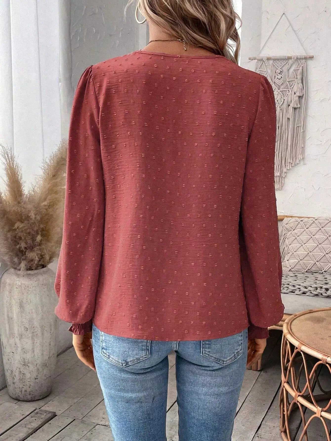 Lace Trim Long Sleeve Blouse Simply Love