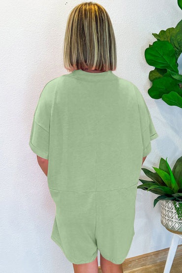 Grass Green Loose Half Sleeve V Neck Knit Romper for Women