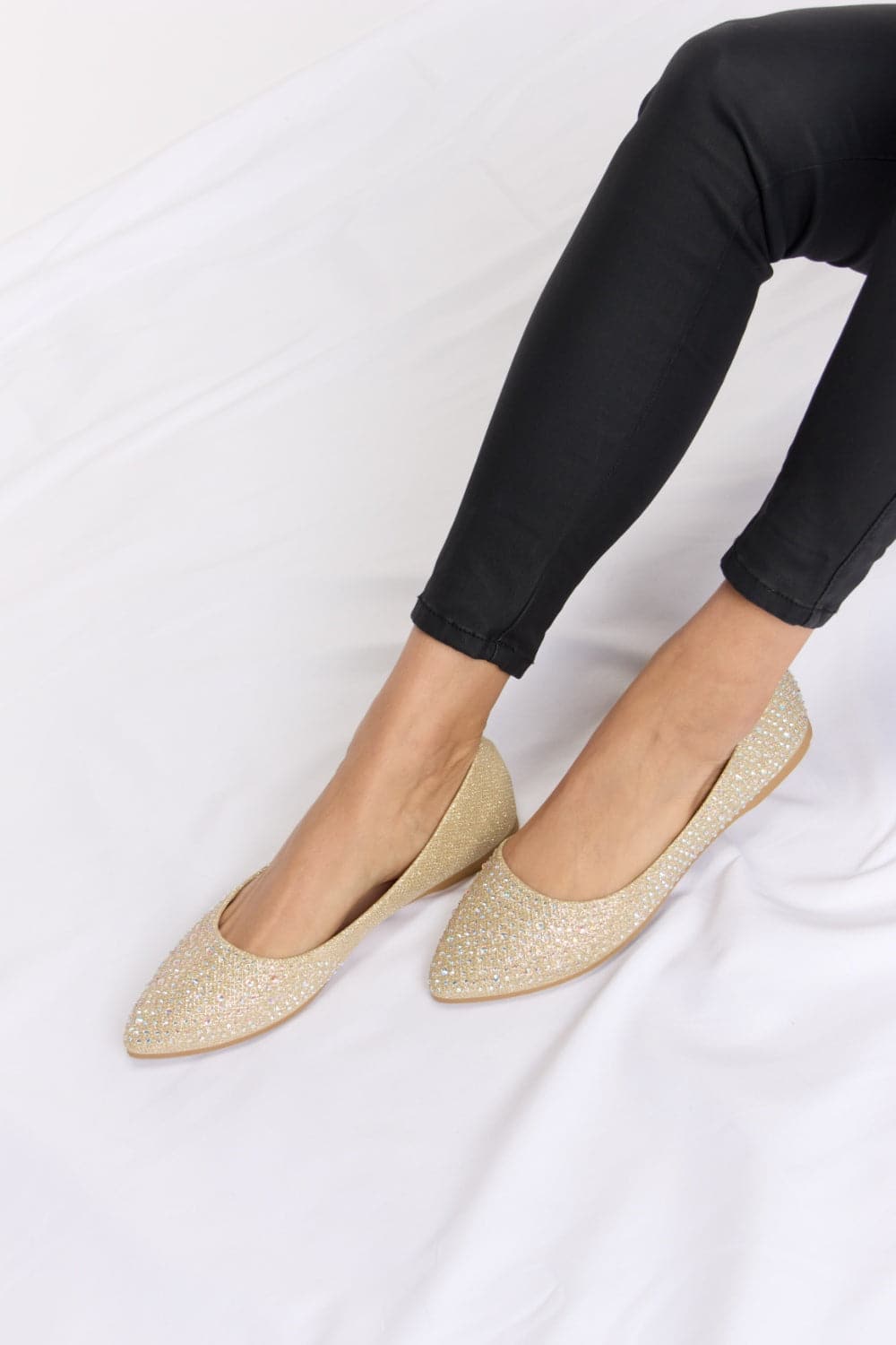 Forever Link Rhinestone Point Toe Flat Slip-Ons.