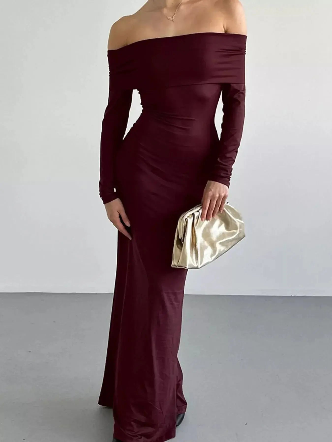 Off-Shoulder Long Sleeve Maxi Dress Simply Love