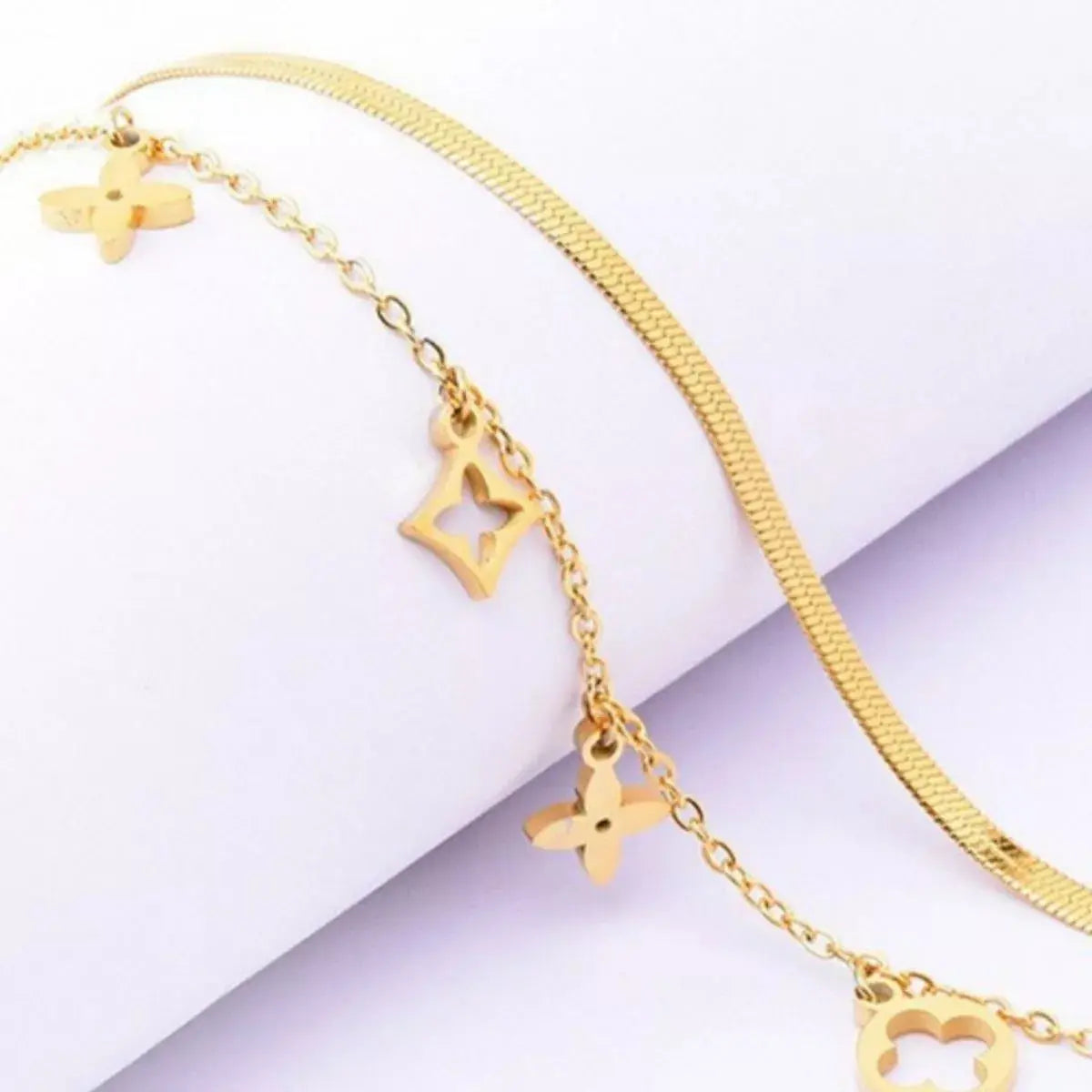 18K Gold Plated Double Layered Charm Necklace With Flower And Star Charms Simply Love