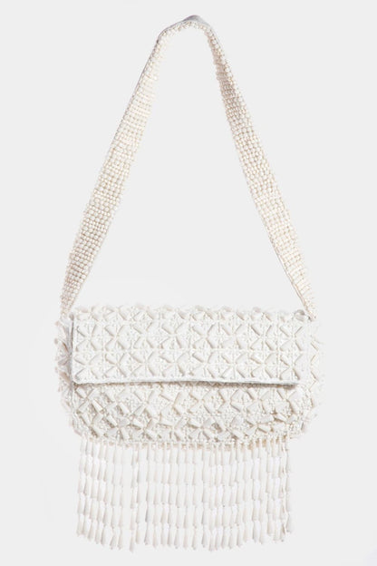 Beaded boho fringe rectangle shoulder bag