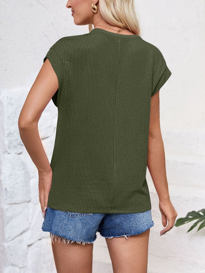 Textured Round Neck Cap Sleeve Blouse.