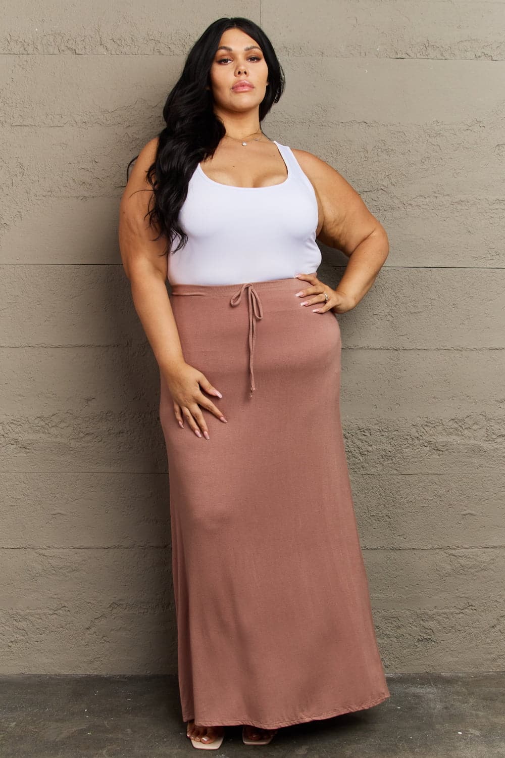 Culture Code For The Day Full Size Flare Maxi Skirt in Chocolate.