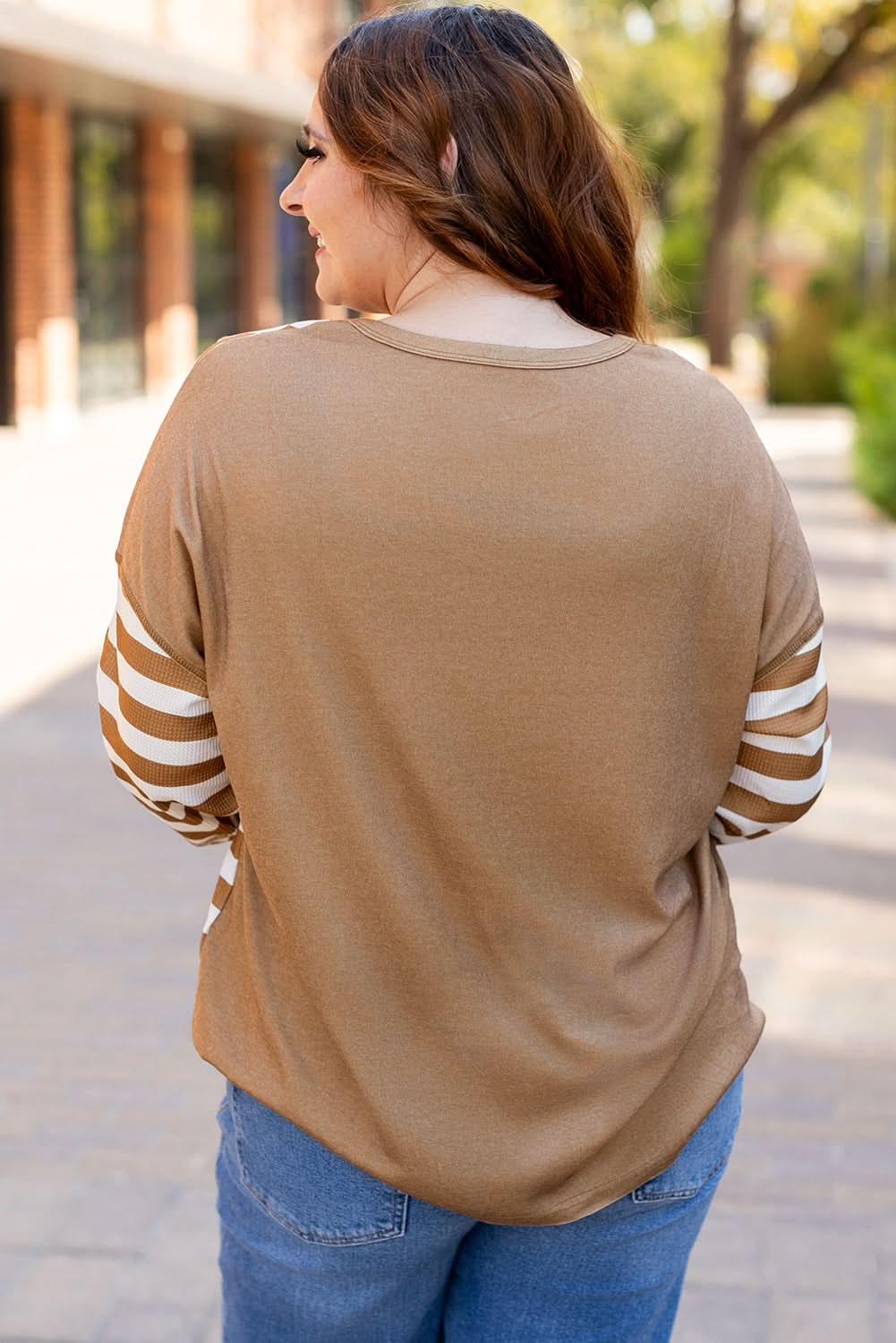 Chic plus size khaki mixed print top - Love Salve 