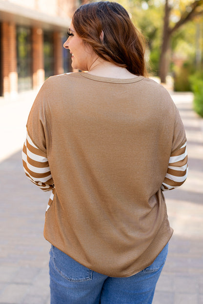 Chic plus size khaki mixed print top