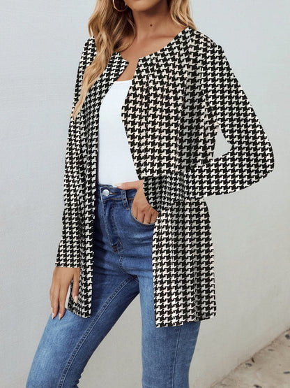 Chic houndstooth open front jacket