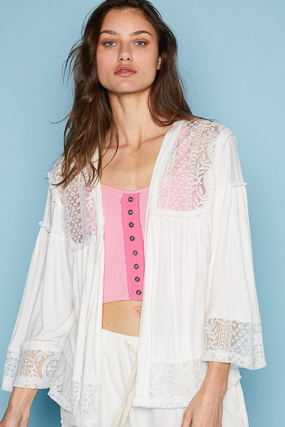 POL Open Front Lace Detail Cardigan.