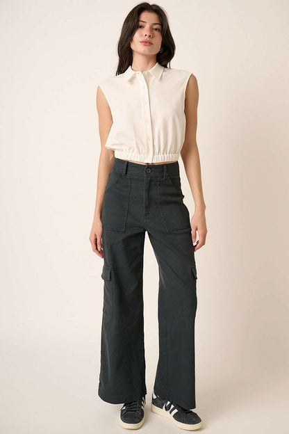 High Waist Cargo Pocket Wide Leg Trousers