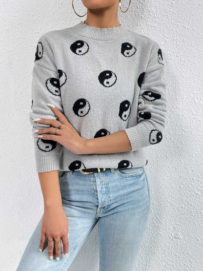 Patterned Drop Shoulder Sweater.