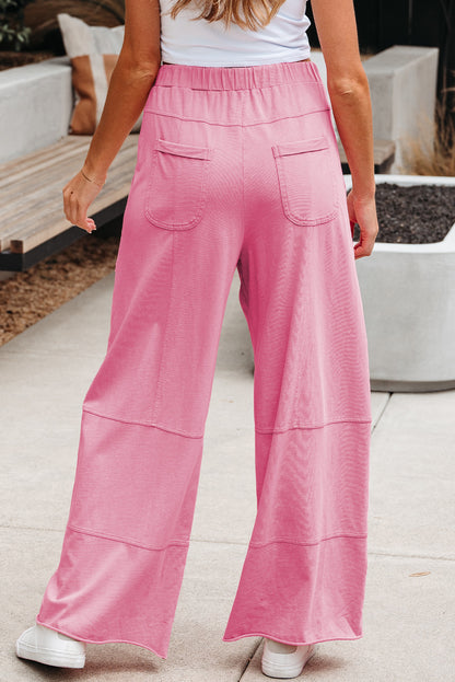 Bonbon Mineral Wash Exposed Seam Drawstring High Waist Cargo Pants