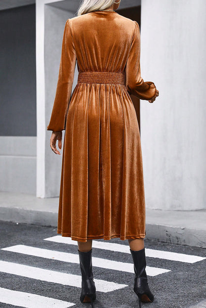 Chic camel velvet midi dress