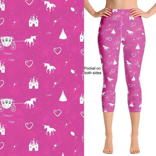 Princess Unicorn Carriage Capri Leggings with Pockets MM