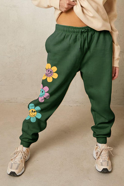 Simply Love Simply Love Full Size Drawstring Flower Graphic Long Sweatpants.