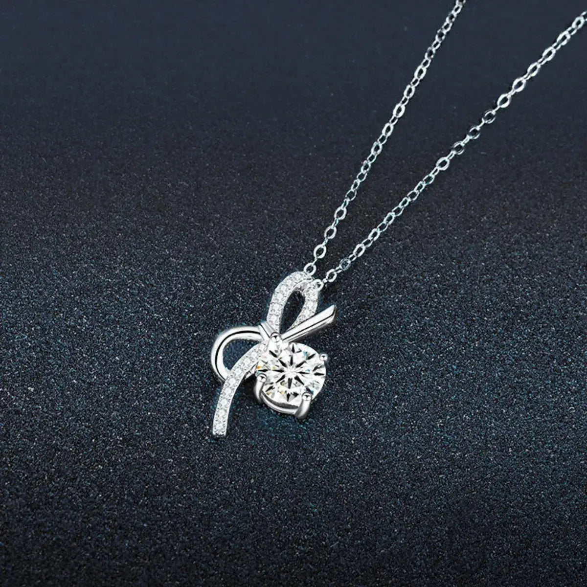 1 Carat Moissanite 925 Sterling Silver Bowknot Necklace Simply Love
