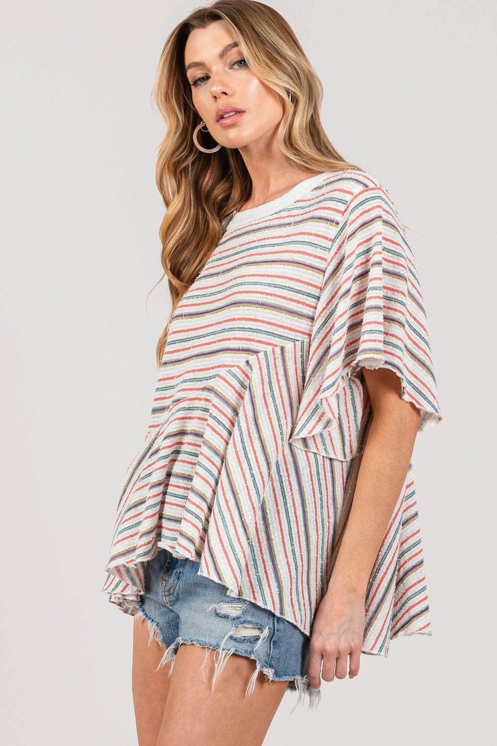 SAGE + FIG Full Size Round Neck Stripe Top.