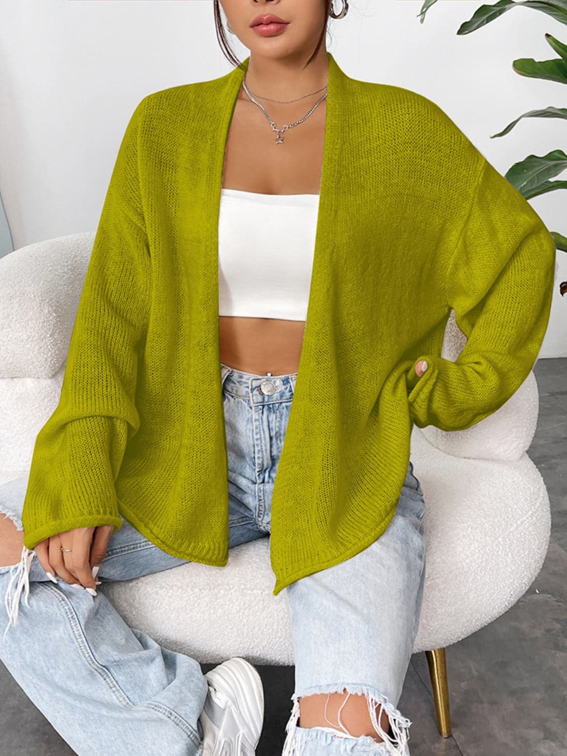 Open Front Dropped Shoulder Cardigan.