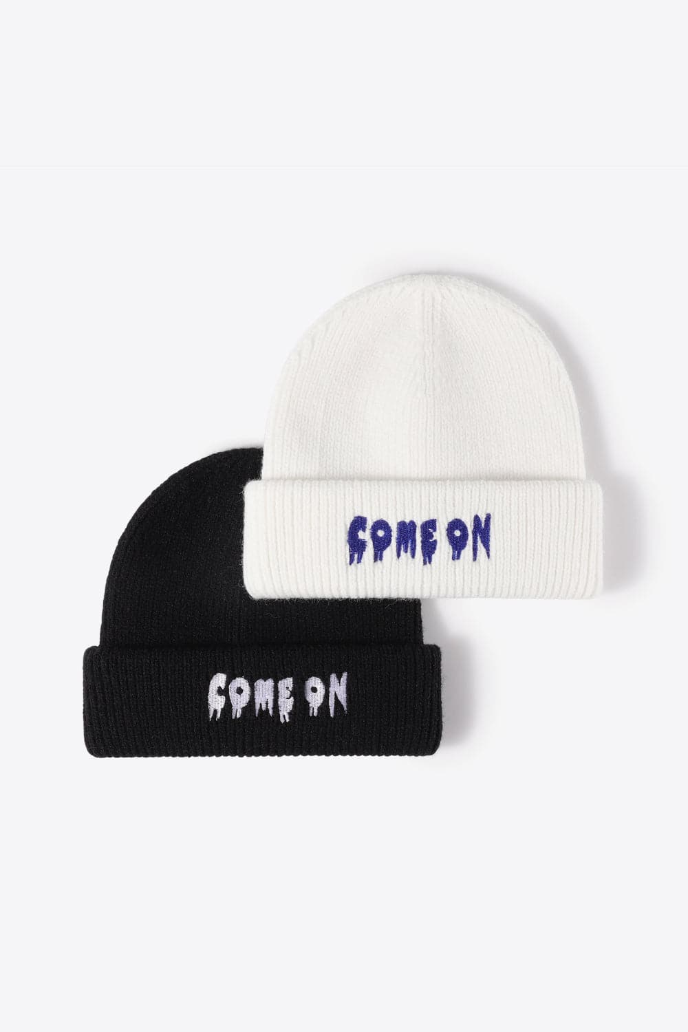 COME ON Embroidered Cuff Knit Beanie.