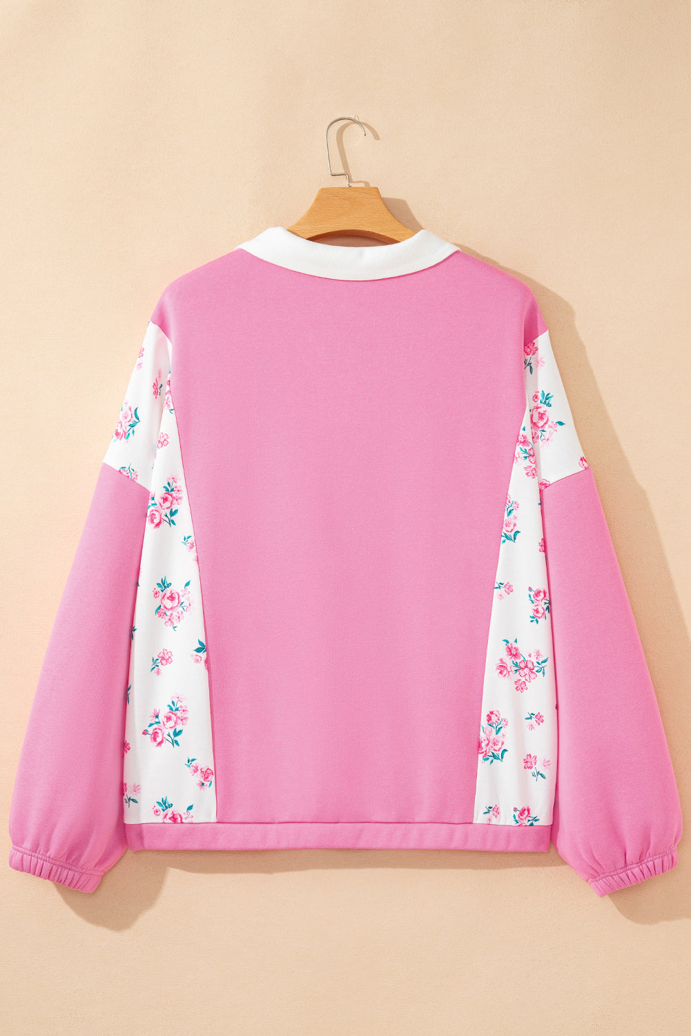 Pink Plus Size Floral Patchwork Polo Collar Long Sleeve Top Dear-Lover Dropshipping