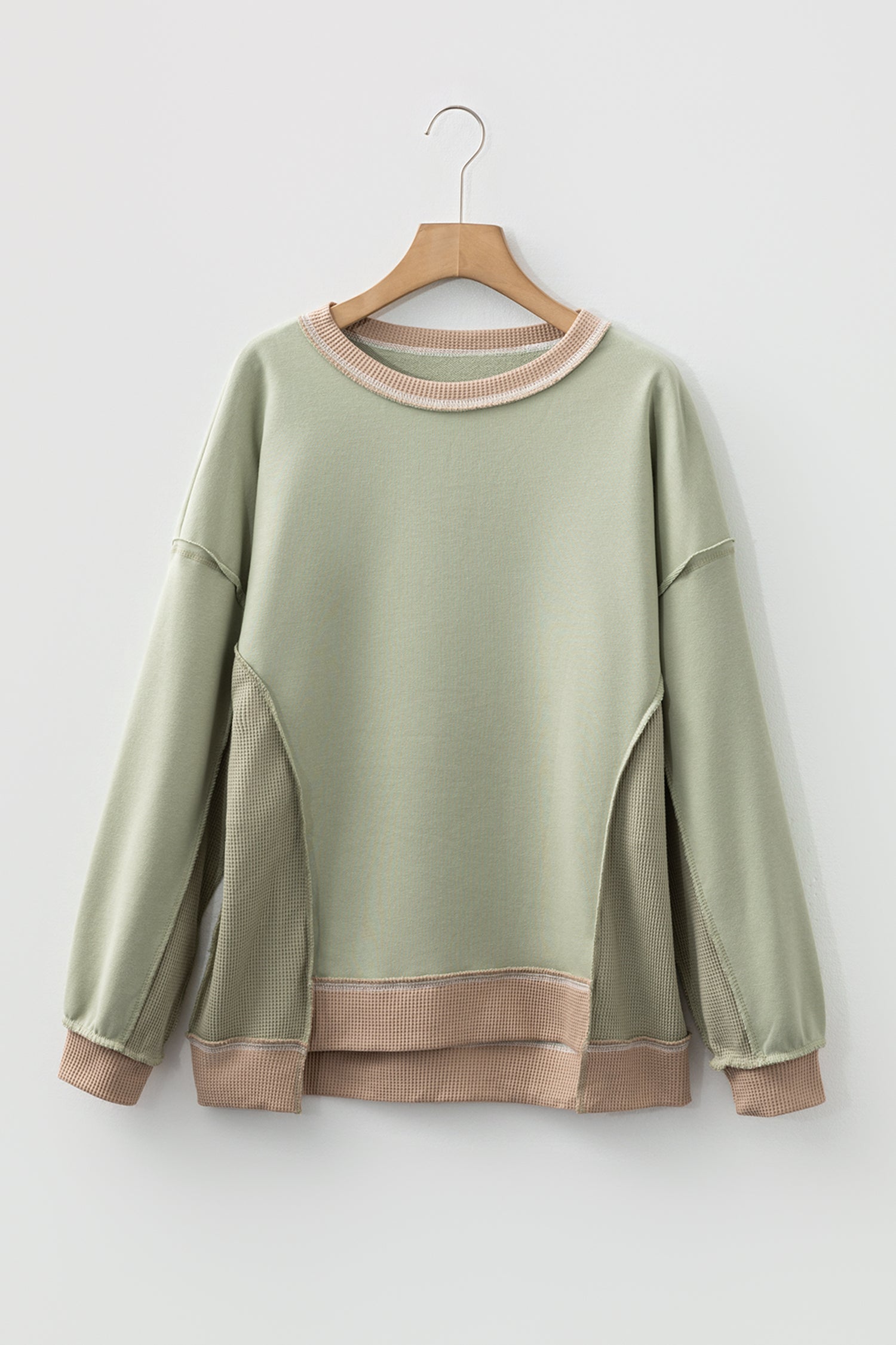 Dear-Lover Green Waffle Sweatshirt Women's Daily Oversized Patchwork Top Casual Fall Dear-Lover Dropshipping