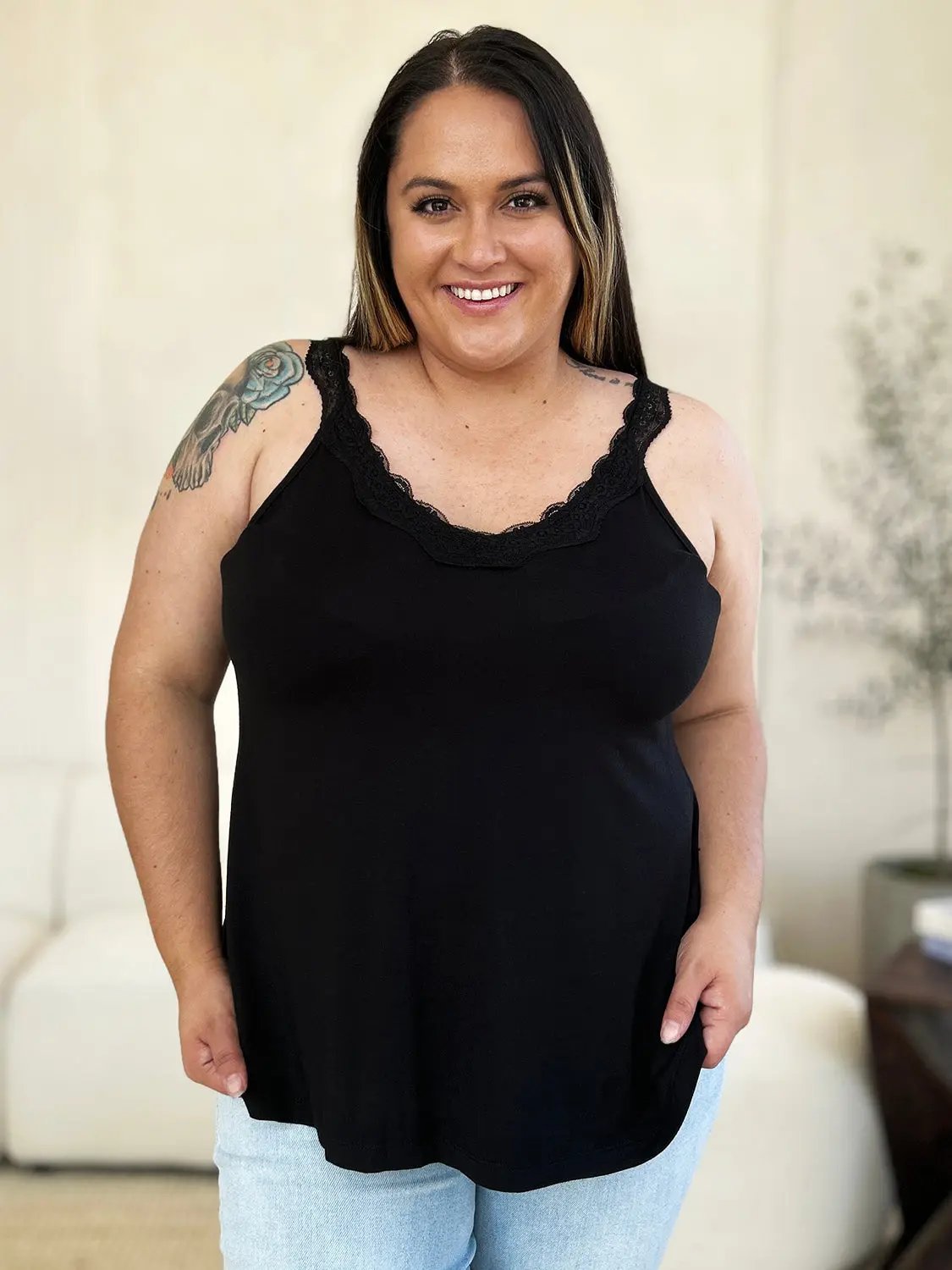 Basic Bae Full Size Lace Detail V-Neck Cutout Cami - Love Salve