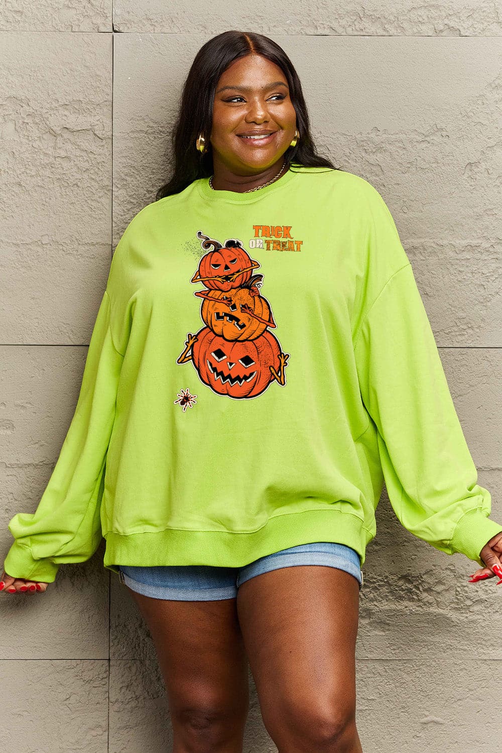 Simply Love Full Size TRICK OR TREAT Graphic Sweatshirt.