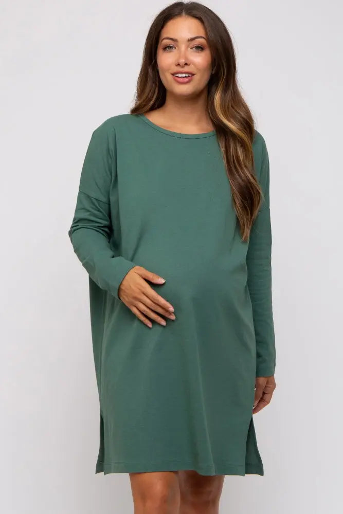 Green Long Sleeve Maternity Shirt Dress PinkBlush