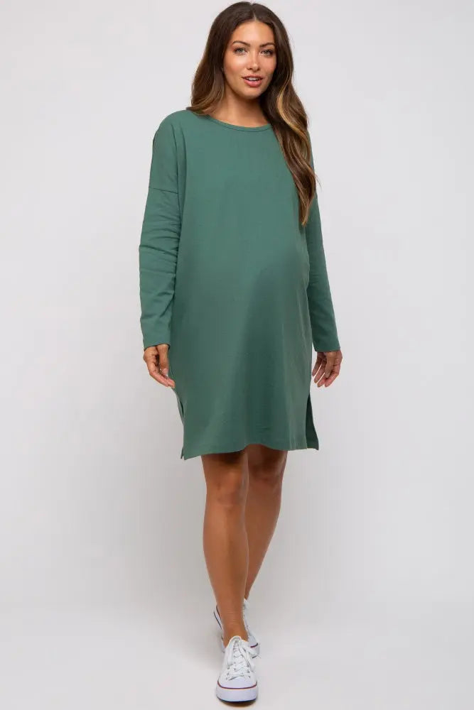Green Long Sleeve Maternity Shirt Dress PinkBlush