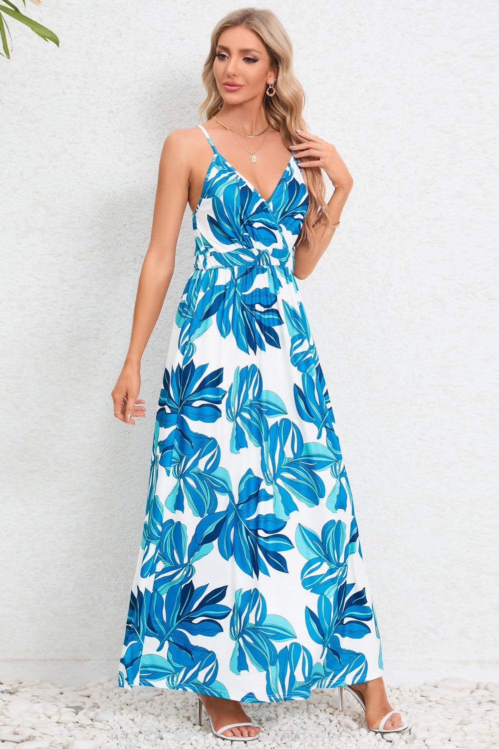 Printed Surplice Maxi Cami Dress.