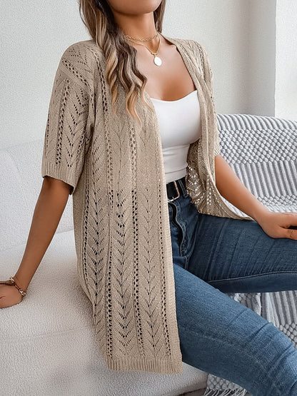 Openwork Open Front Half Sleeve Cardigan.